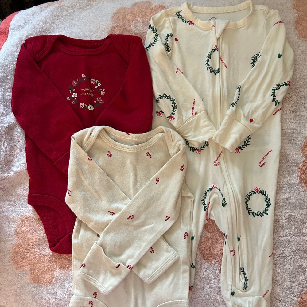 Festive Baby Onesies Set - Red and Cream